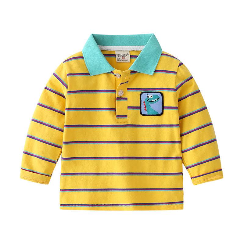 Striped Lapel with Contrast Color Cute School Boy Long Sleeve
