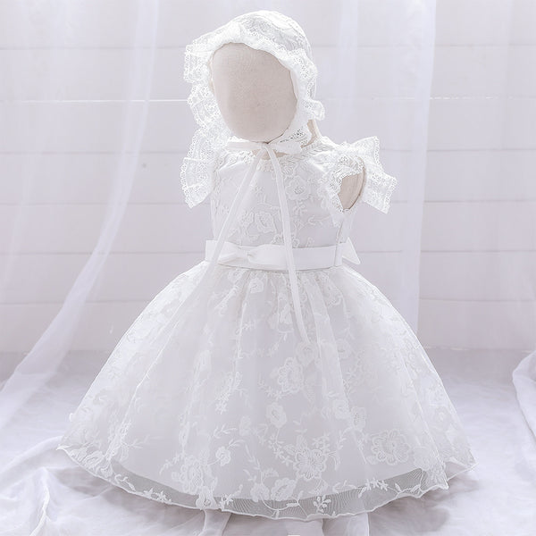 Children's white wedding princess dress pattern lace