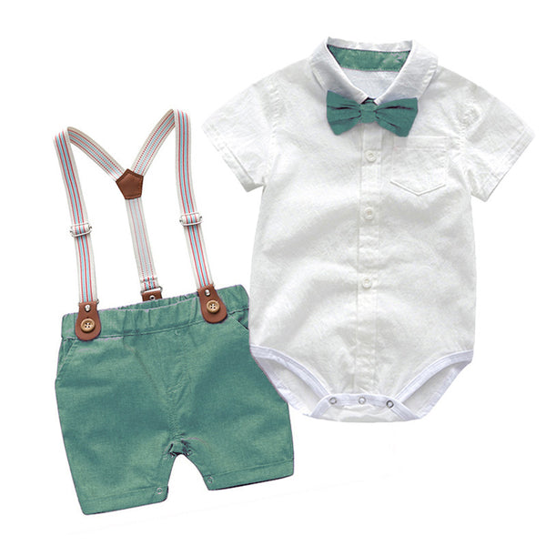 Traje de caballero para bebé traje de dos piezas con babero y mameluco para bebé