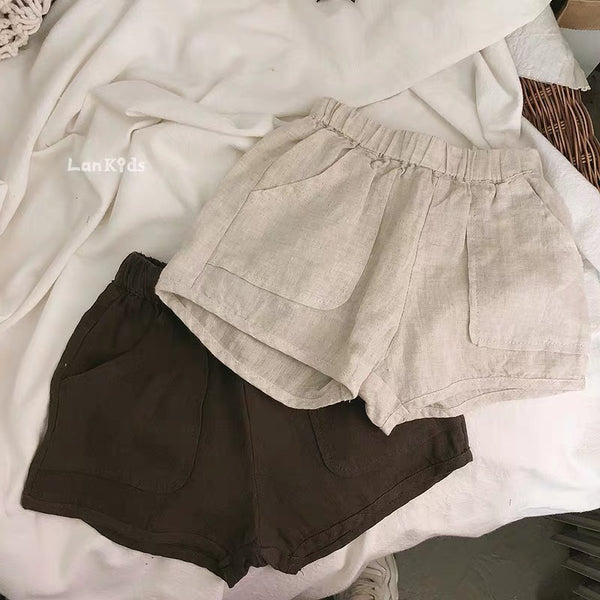 Children's linen large pocket casual shorts