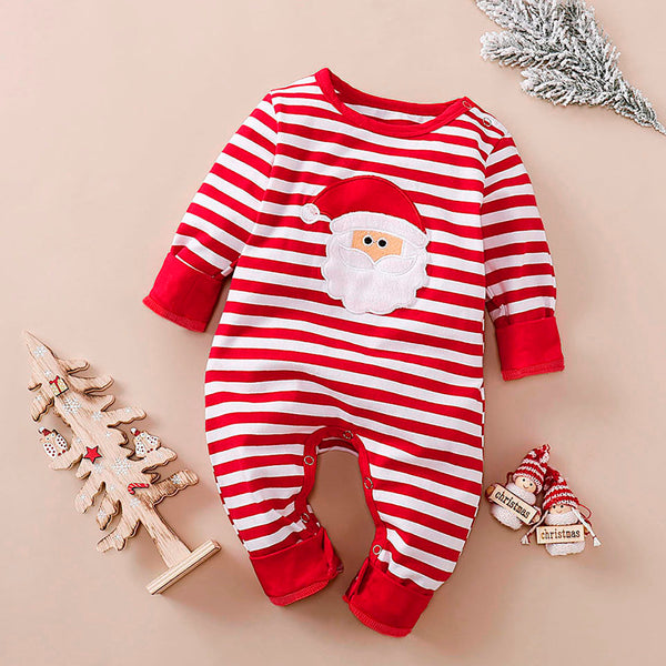 Boys and girls striped embroidery Santa Claus romper