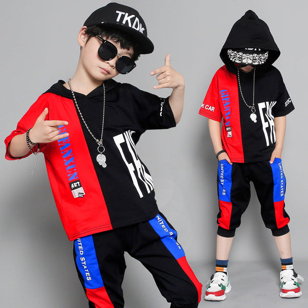 Children's clothing 2021 summer new boy short-sleeved suit in the big boy summer Korean version of the boy stitching sportswear tide