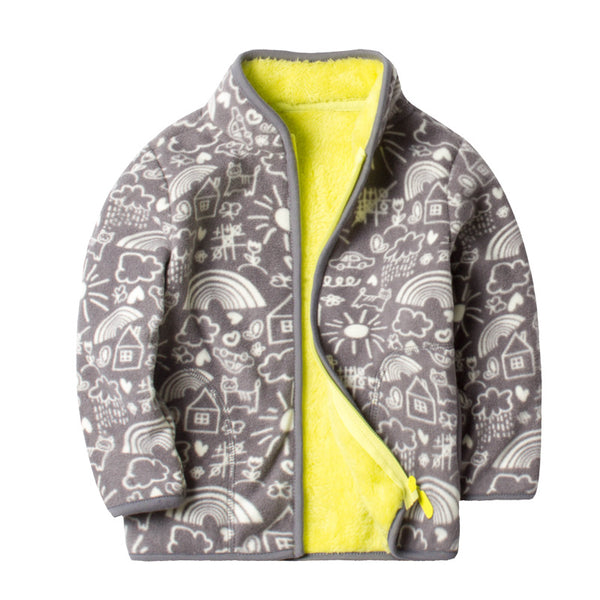 Printed plus fleece polar fleece jacket cardigan