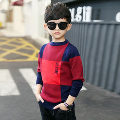 Boys' Casual Large Plaid Sweater, Medium And Large Children's Sweater