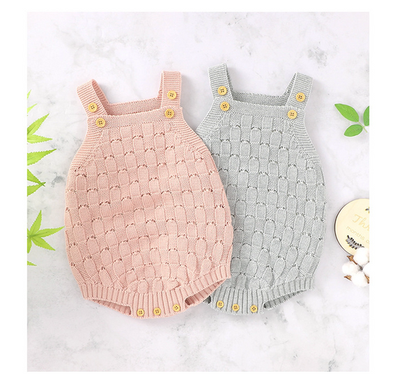 Vestido de bebé con tirantes de color liso, de una pieza de algodón tejido para bebé