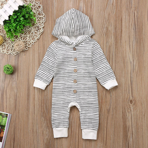 Ins Foreign Trade Explosion Models Cotton Long-Sleeved Boys And Girls Striped Single-Breasted One-Piece Baby Romper