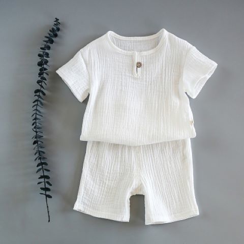 Conjunto suave de algodón de verano para bebé, pantalones cortos de manga corta para niños, conjunto de dos piezas, ropa para niños, ropa de algodón y lino para niños