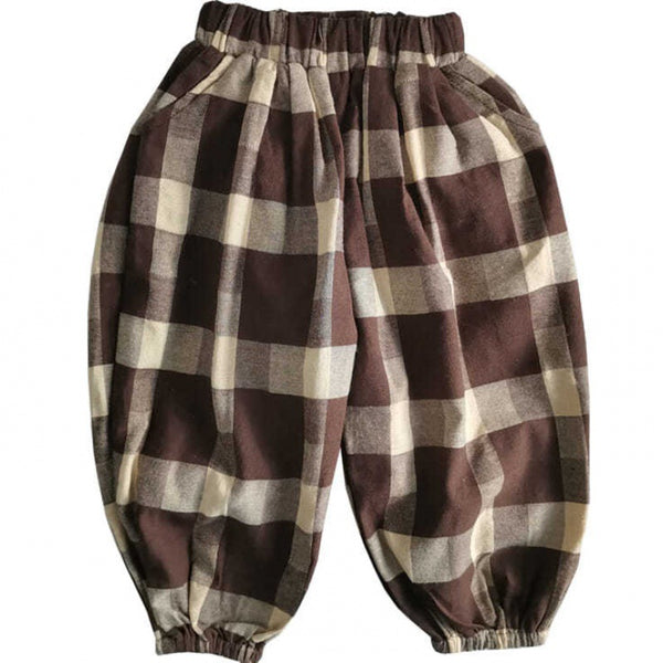 Children's Retro Plaid Loose Bloomers Cropped Trousers