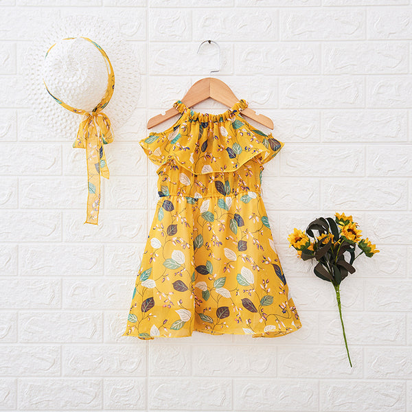 Vestido para niños, novedad de verano coreana para niñas, falda bohemia con tirantes y cuello de hoja de loto