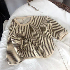 Boys And Girls T-Shirts With Striped Round Neck And Inner Bottoming Shirt Pullover Loose Loose