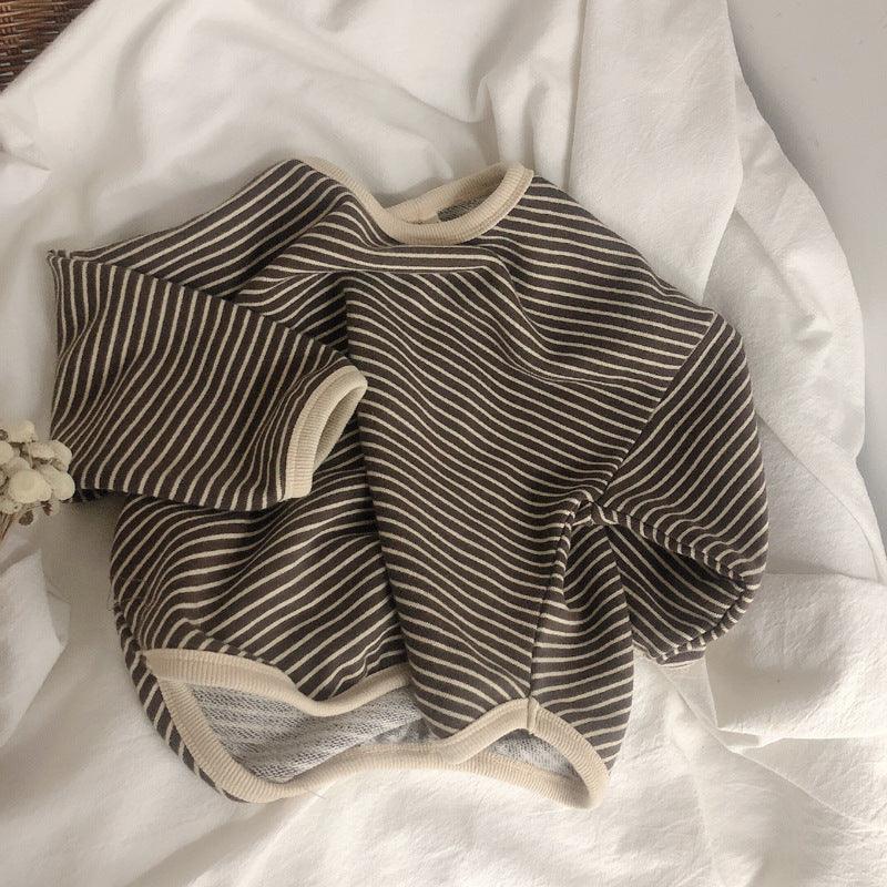 Boys And Girls T-Shirts With Striped Round Neck And Inner Bottoming Shirt Pullover Loose Loose