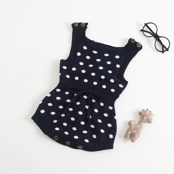 Knitted Polka Dot Jacquard One-Piece Baby Outing Clothes