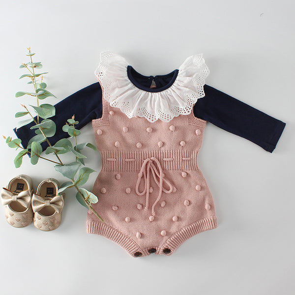 Handmade wool ball baby knitted woolen jumpsuit for babies