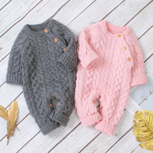 Knitted solid color baby jumpsuit