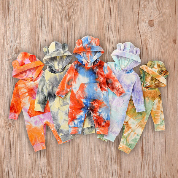 Tie Dye Romper À Capuchon Bébé Combinaison Enfants