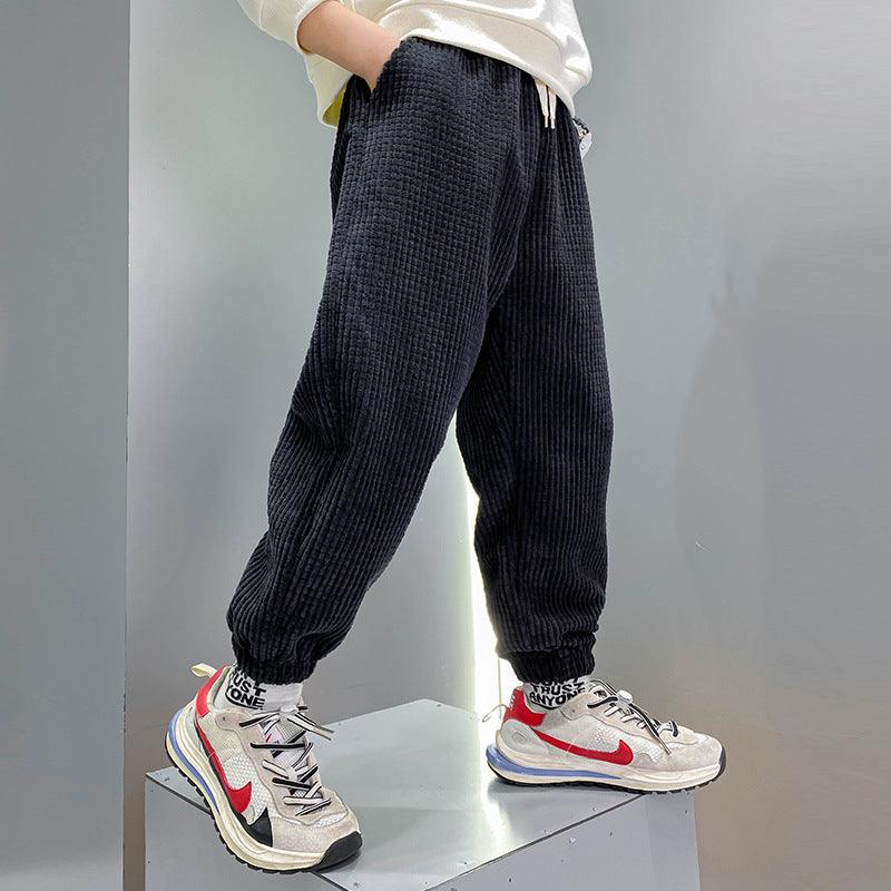 Boys' Casual Pants Thickened Plus Velvet Middle-aged Kids
