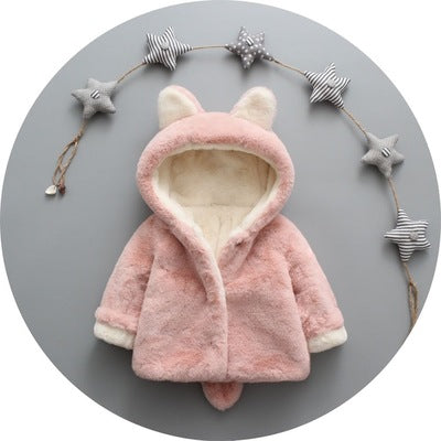 2021 Otoño e invierno Nueva ropa para niños más chaqueta para niños con engrosamiento de terciopelo Pelo de conejo pequeño Versión coreana del suéter de una generación