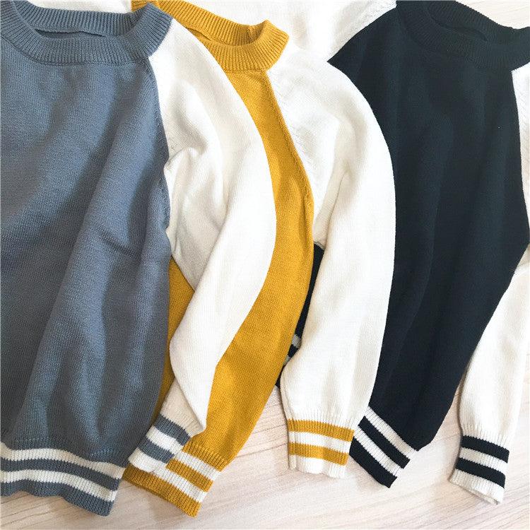Spring and Autumn New Children's Cotton Cuffs Colorblock Striped Wild Baby Sweater