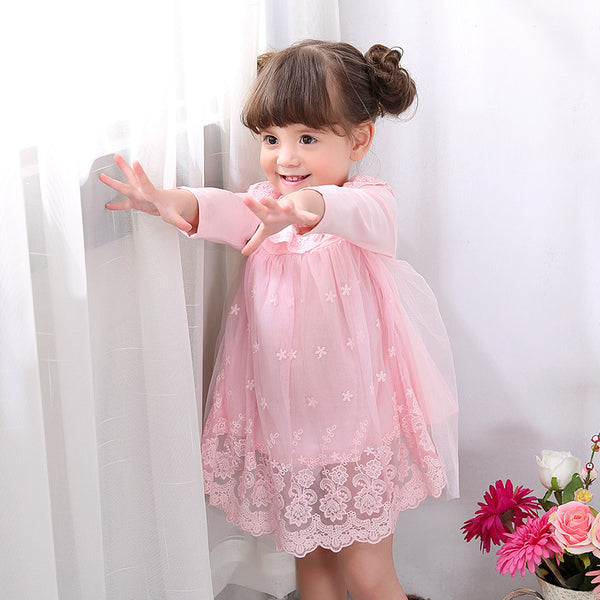 Los niños usan un vestido de manga larga, falda de princesa para bebé, gasa Chun, vestido de bebé femenino de 1 a 3 años de una generación