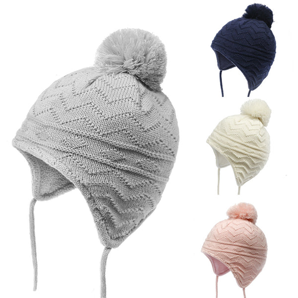 Children's Winter Knitted Cotton And Fleece Warm Cotton Hat