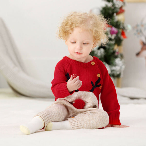 Barboteuse tricotée en forme de cerf pour garçons et filles, pull de noël