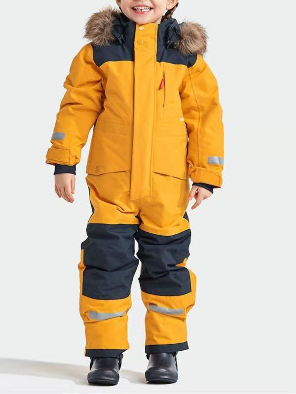 Combinaison de Ski une pièce pour enfants, coupe-vent, imperméable, épaisse, lumineuse, vêtements rembourrés de coton pour garçons et filles