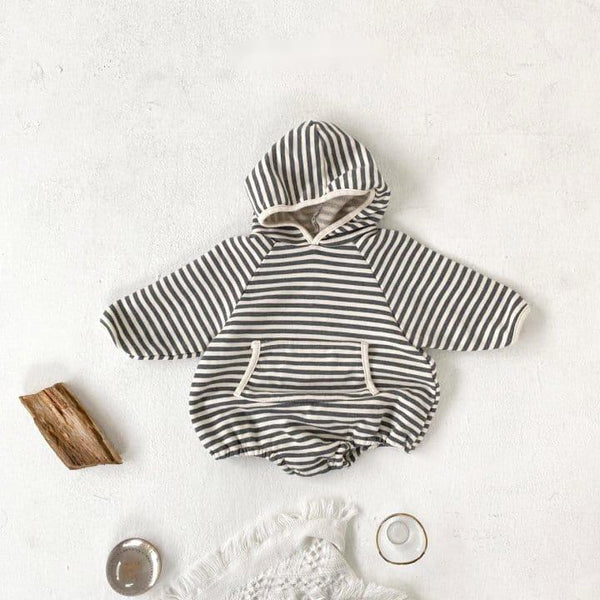 Mameluco con capucha a rayas para bebé Otoño de manga larga