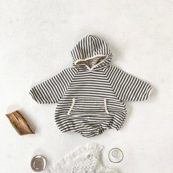 Baby Striped Hooded Romper Autumn Long Sleeve