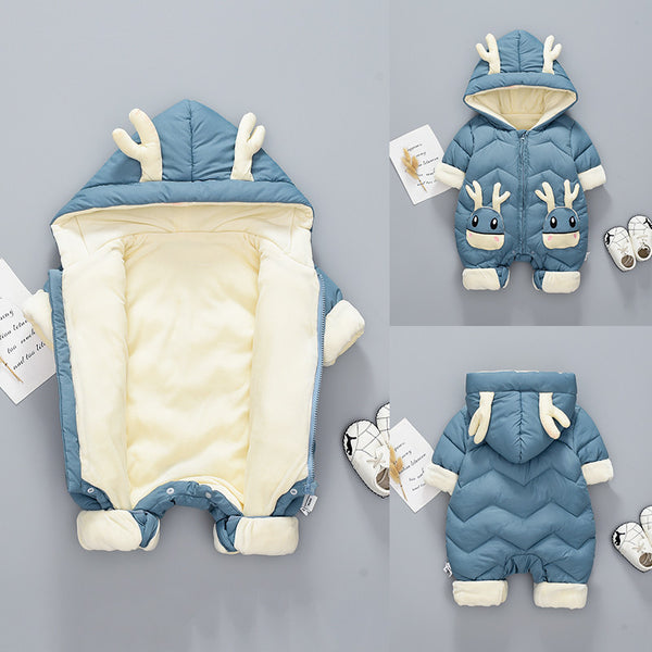 Baby Winter Snowsuit Plus Velvet Thick Baby Boys Jumpsuit 0-3 Years Newborn Romper Girl Clothes Overalls Toddler Coat