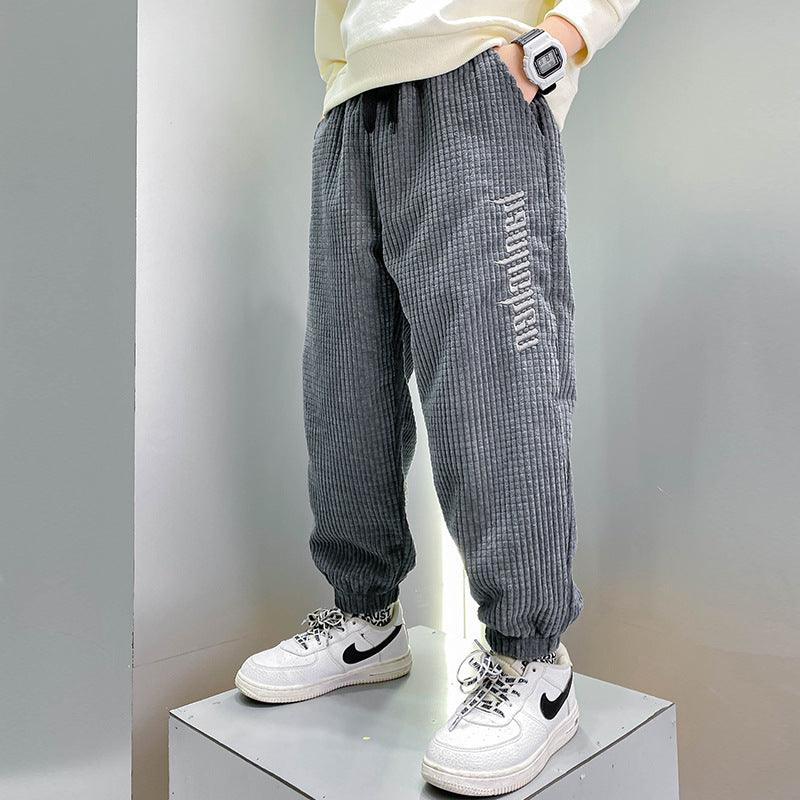 Boys' Casual Pants Thickened Plus Velvet Middle-aged Kids