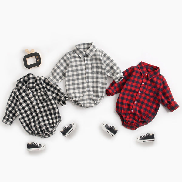 Ropa infantil Otoño e Invierno Plaid Baby Boy Romper 