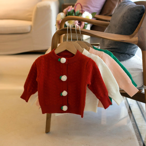 Suéter con cuello redondo y cárdigan de color liso para niña