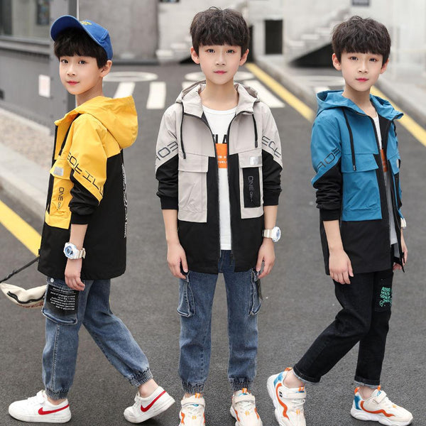 Hooded Middle And Large Children Long Windbreaker Kids Top