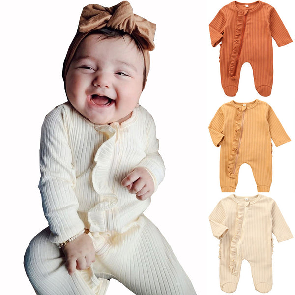 Barboteuse pour bébé, combinaison à manches longues, pour garçons et filles, vêtements solides, automne et hiver