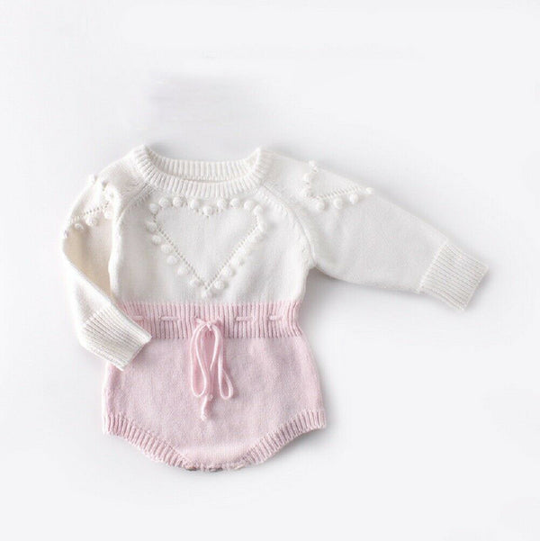 Body de manga larga de lana tejida con suéter de amor hecho a mano para bebé