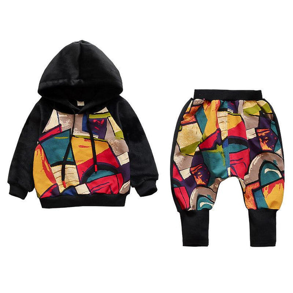 Ropa deportiva para niños niña graffiti suéter grueso de dos piezas