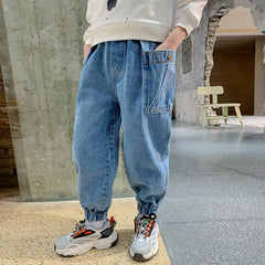 Boys' Big Pocket Jeans Big Children's Autumn Casual Pants Children's Spring And Autumn Trousers
