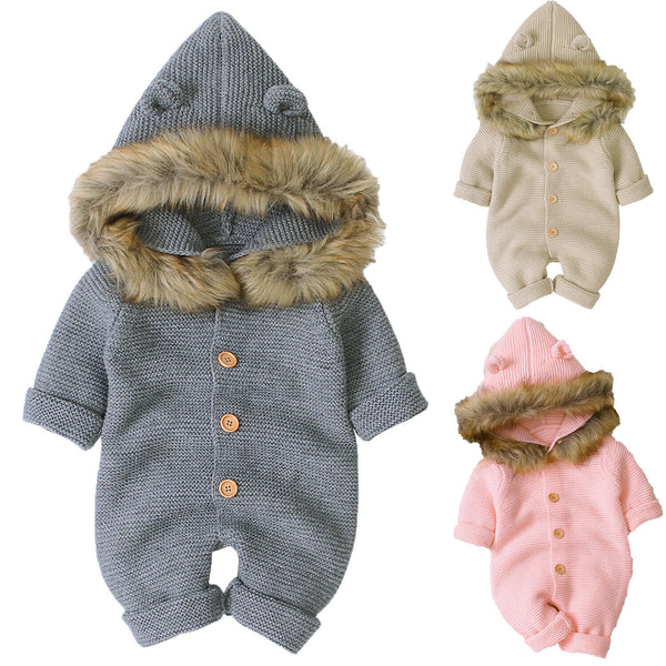 Children's hooded knitted jumpsuit