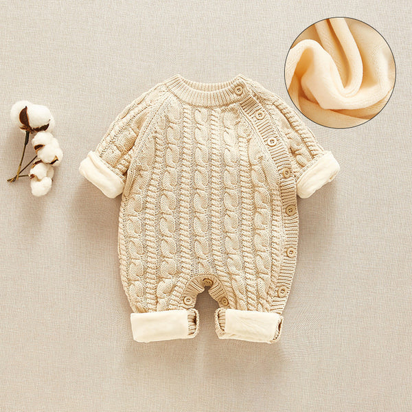 Newborn Baby Clothes Autumn And Winter Suit Plus Velvet One-piece Bottoming Shirt Tide