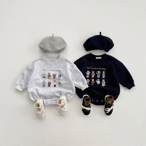 Nuevo suéter de algodón para bebé, mameluco informal con letras de dibujos animados de manga larga