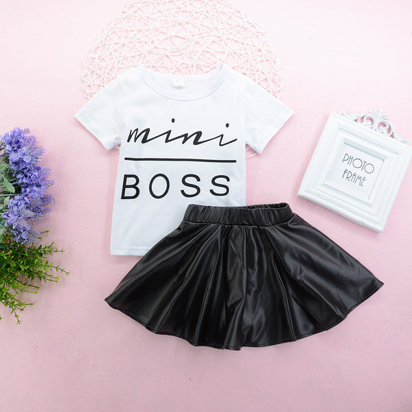 Girl's Short-sleeve Skirt Two-piece Set