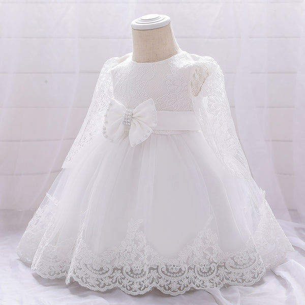 Children's Dress One Year Old Girl Lace Long Sleeve Puffy Baby Shower