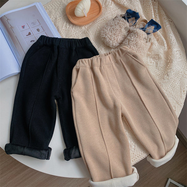 Pantalones de pierna recta de pierna ancha de color sólido Pantalones de traje de lana para bebé