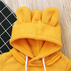 Long-sleeved Bear Ear Top And Fleece Hooded Sweater