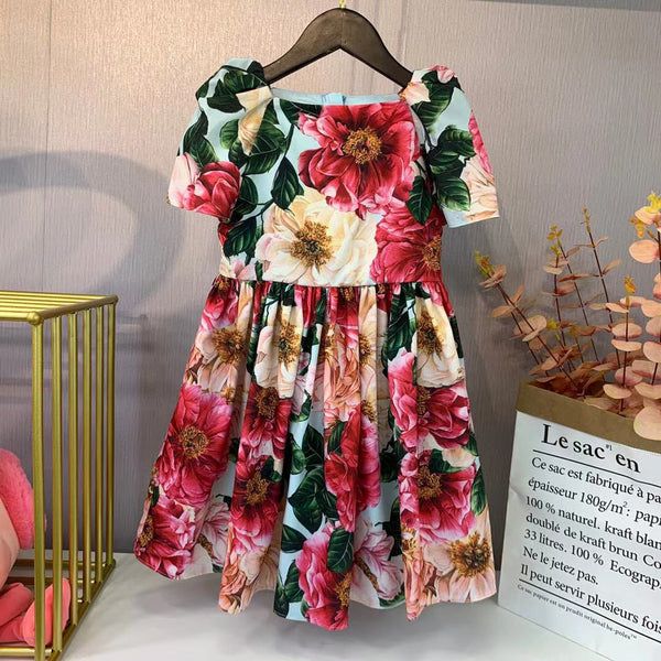 Vestido de verano para niñas de manga corta con flores