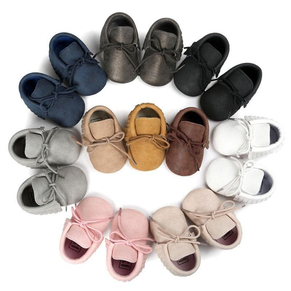 Baby's Solid Color Leather Moccasins - Stylus Kids