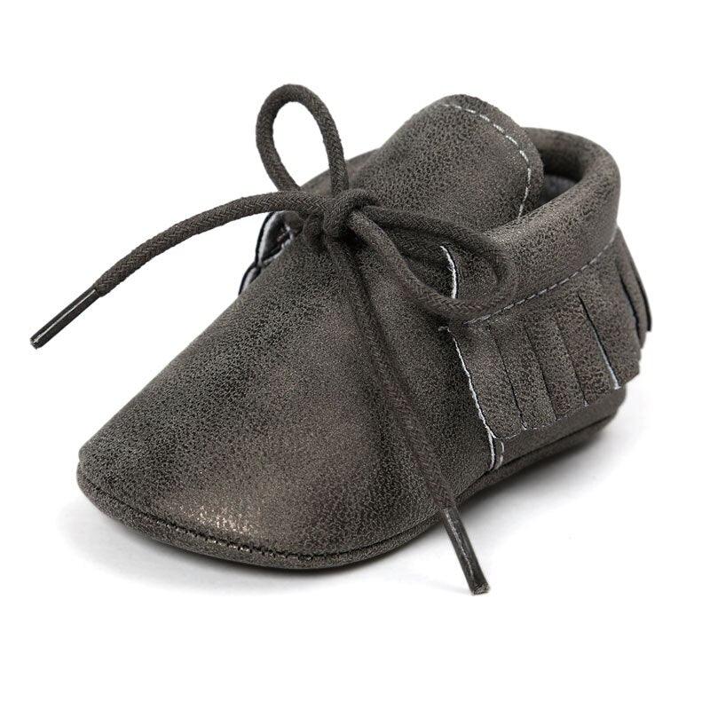 Baby's Solid Color Leather Moccasins - Stylus Kids