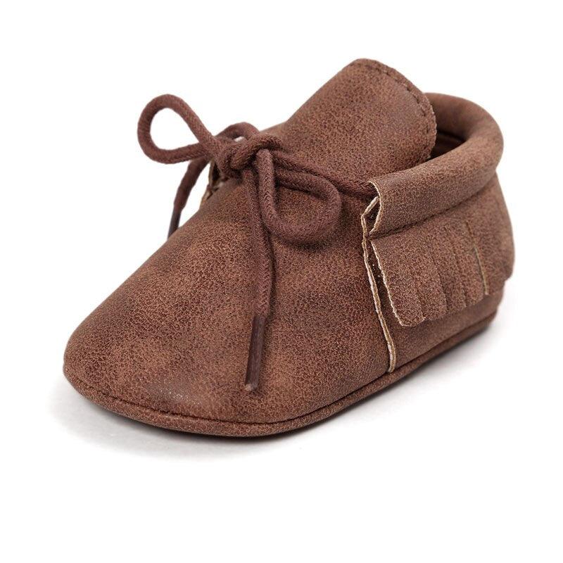 Baby's Solid Color Leather Moccasins - Stylus Kids