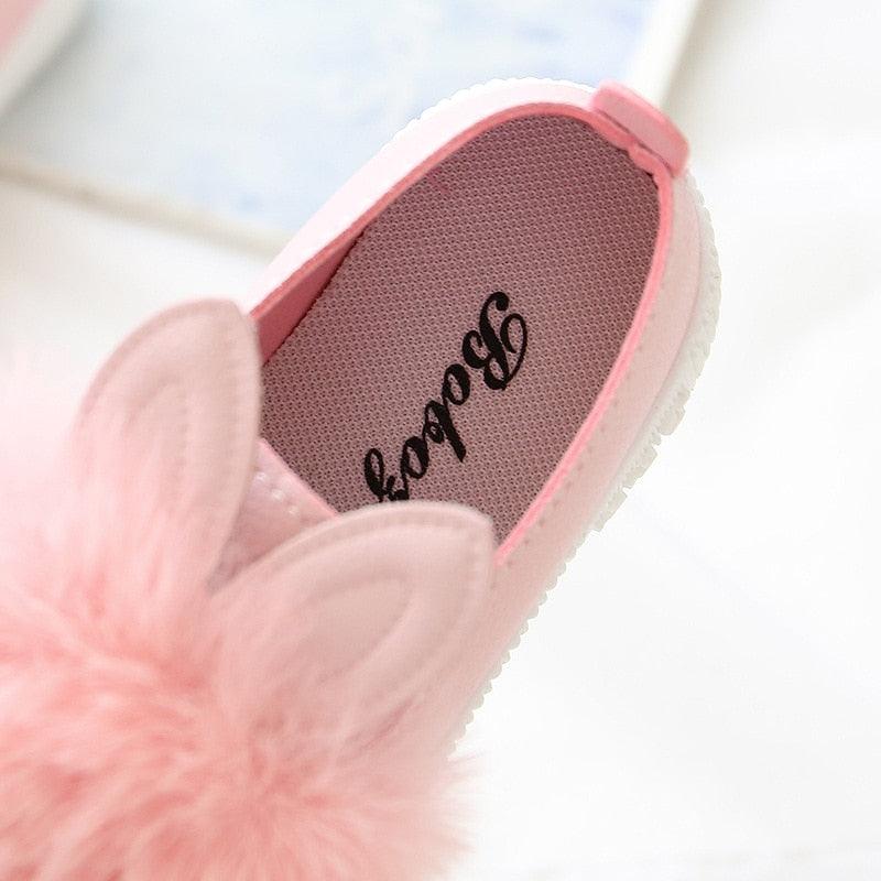 Girl's Rabbit Ears Fur Flats - Stylus Kids