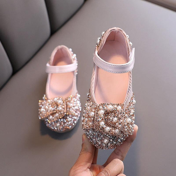 Girls Pearl Rhinestones Decorated Shining Shoes - Stylus Kids